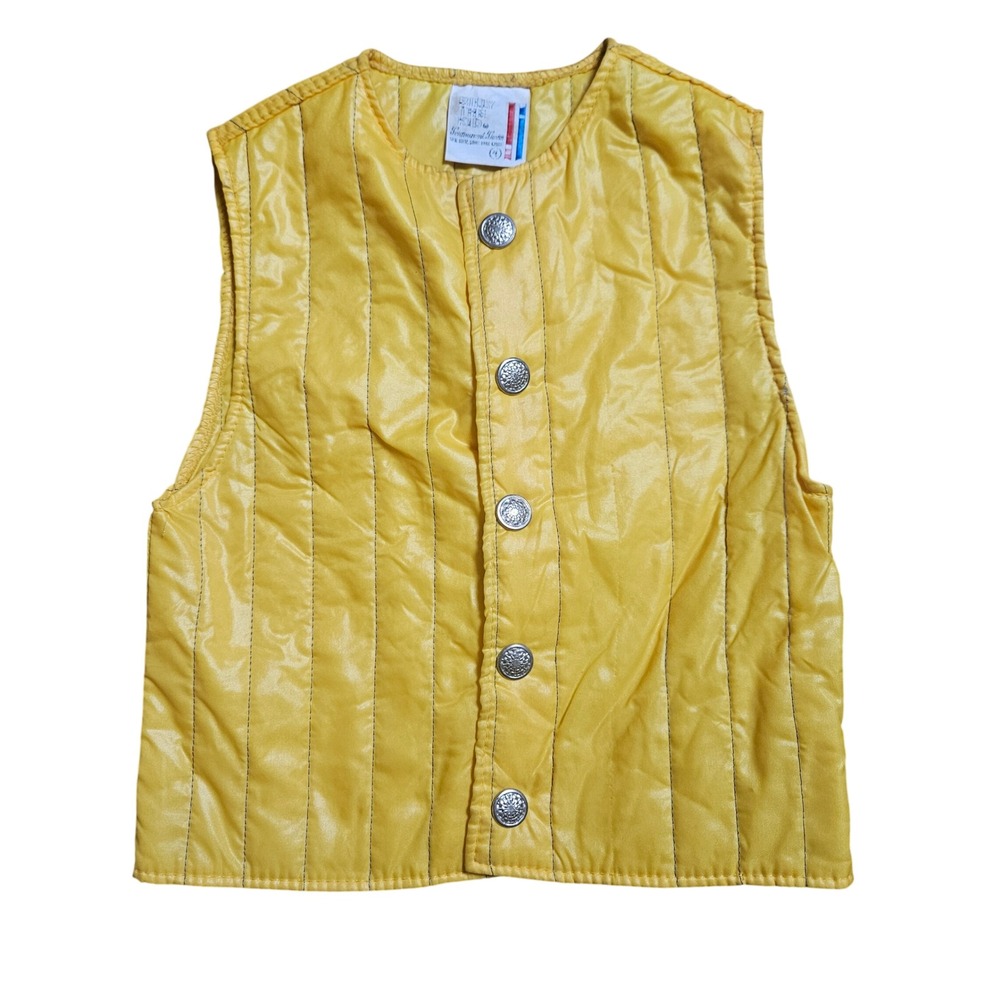 Vintage Billy the Kid Quilted Puffer Vest Silver Crest Buttons Kids 4 Yellow‎